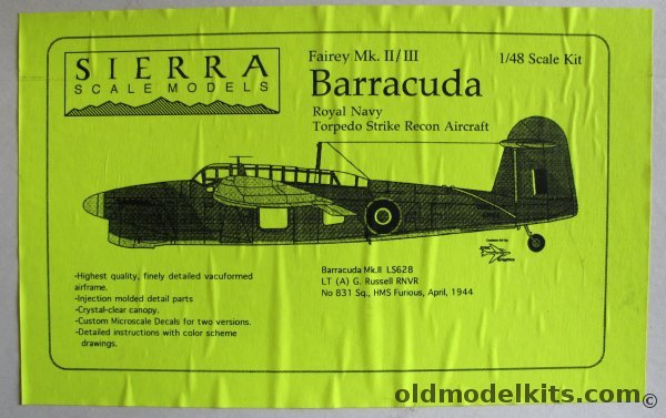 Sierra 1/48 Fairey Barracuda Mk.II / III - No 831 Sq HMS Furious 1944 or No810 Sq HMS Illustrious 1944 plastic model kit